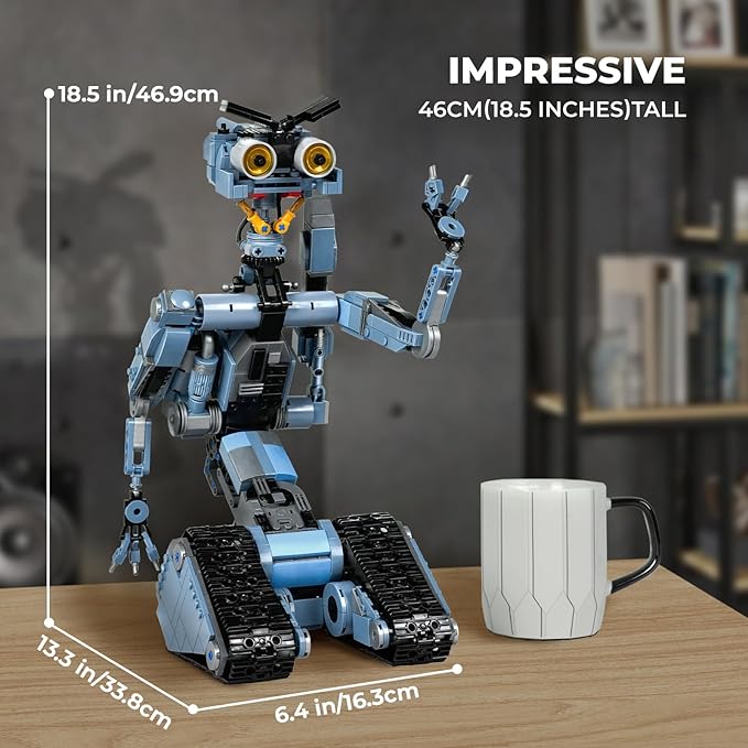 iATOM 1176 Pieces Johnny 5 Robot Building Set with Remote Control - Rechargeable, Tech Movie Robotic Figure Model Kit for Adults, Gift for Halloween & Chirstmas
