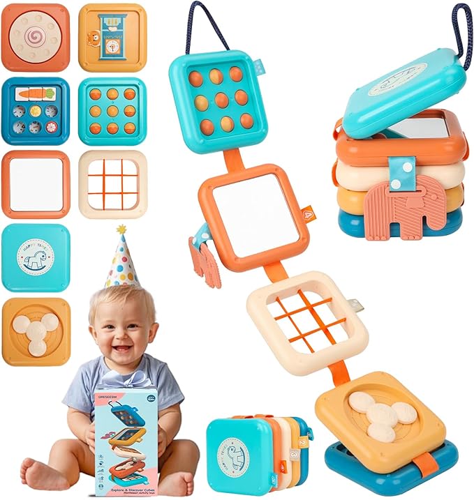 Busy Board for 1 Year Old, Montessori Toys for 1 2 Year Old Boy Girl Birthday Gifts, 8 in1 Travel Sensory Toys for Toddlers 1-3 Fine Motor Learning Baby Toy 12-18 Months, Toddler Stocking Stuffers