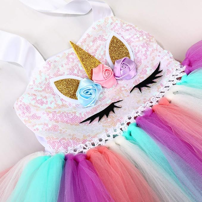 Tutu Dreams Handmade Sequin Unicorn Dress for Girls 1-10Y with Headband Birthday Dance Party Dresses