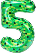 40in Pixel Giant Number 5 Balloon Birthday Decorations, Miner Theme Green Foil Balloons Blast Gaming Party Supplies