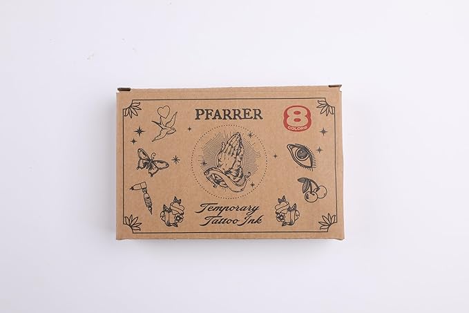 PFARRER Temporary Tattoo Kit 8 Bottles Color Temporary DIY Tattoo Ink,105 Pcs Stencils Kit for Body Paint Fake Tattoos for Kids&Women (Black,Red,Green,Blue,Yellow,Purple,Brown,Orange)