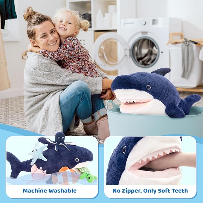 MaoGoLan Soft Shark Stuffed Animals in Bulk Plush Shark Toys with 5 Sea Animals Inside - Octopus Turtle Clown Fish Starfish Stingray, Kids Party Favors Valentine's Day Christmas