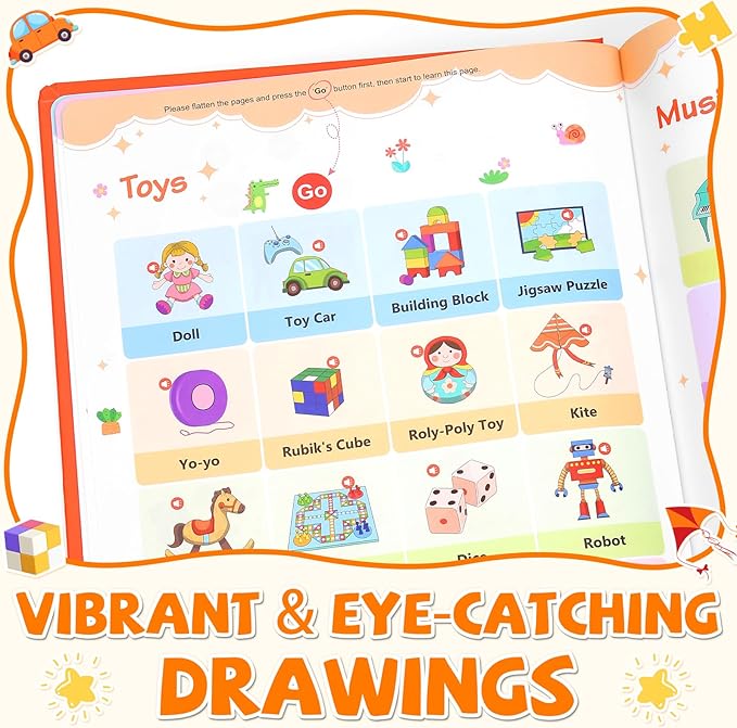 2025 New My First English Words Sound Book Toy, English Learning Talking Book, 470+ Words, 21 Themes, Press to Learn Phonics, Interactive Educational Books for 3 Year Olds A
