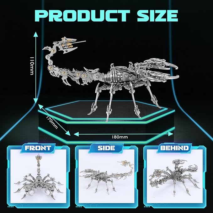 3D Metal Scorpion Puzzle - Laser-Cut DIY Challenge, Lifelike Collectible Decor for Adults & Teens, for Puzzle Enthusiasts & Nature Lovers(Steel Color)