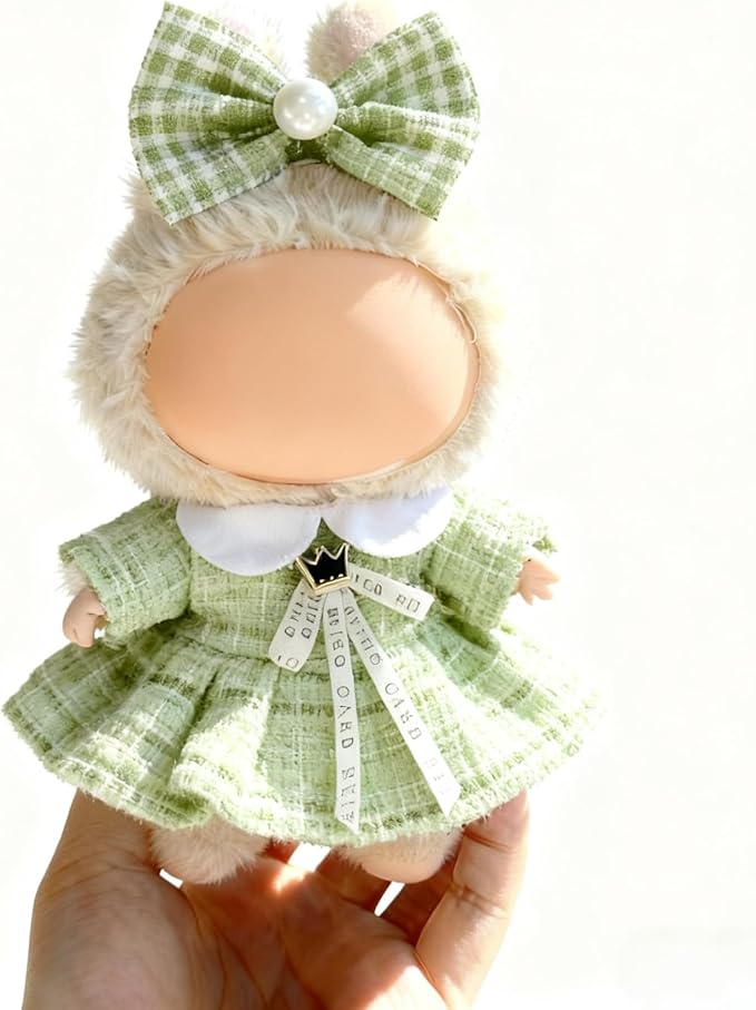 Clothes for LABUBU 17cm Doll (NO Doll), Outfit for LABUBU, Dress and Hairpin Set for LABUBU Dress Up, Fashion and Premium Dolls Accessories for LABUBU (Style N)