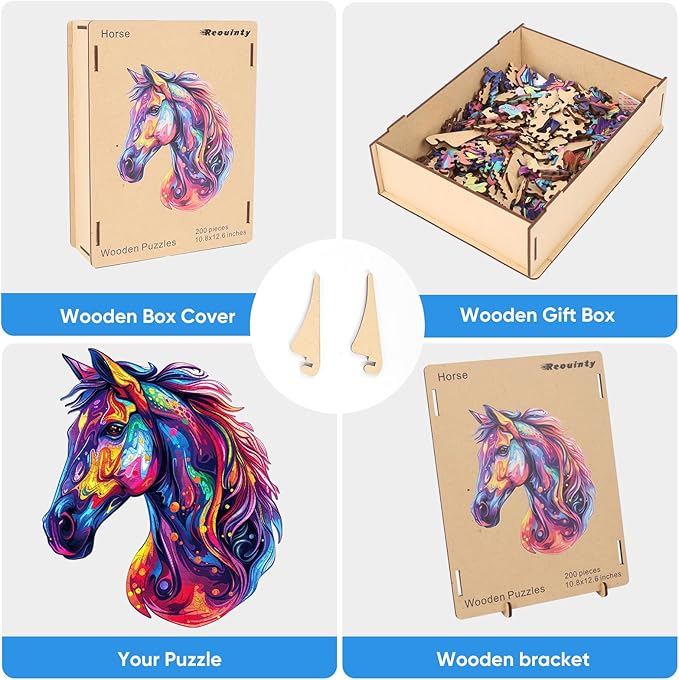 Puzzles for Adults 1000 Piece, Horse Liberty Cool Puzzles Wooden Jigsaw 22 * 25.6 in, Unique Shape Animal Adult, Irregular Wood Best Gift for Adults and Kids Family Game