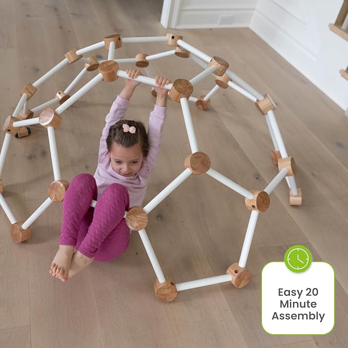 Little Partners Indoor Climbing Gym Active Play Equipment, Solid Wood Montessori Space Dome Climber for Toddlers 2-6 Years, Maximum 100 lb. Capacity, Large