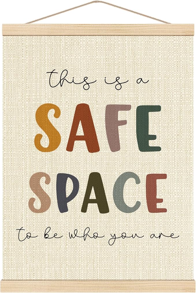 Boat Wades Mental Health Safe Space Poster Hanger Frame, This is a Safe Space Boho Wall Art Hanging Banner Decor for Classroom Therapy Office School Counselor Office Calming Corner, 12x16 Inch