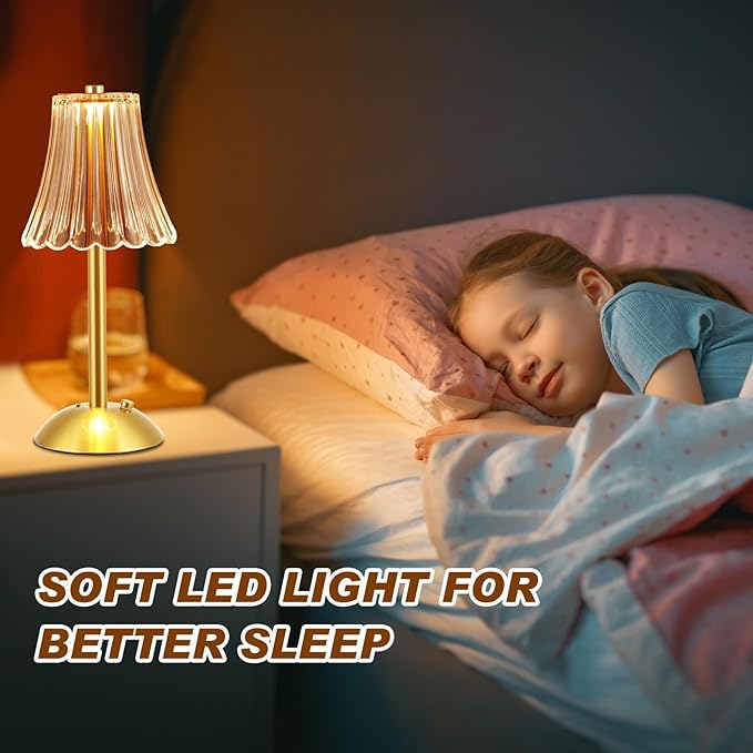 Liliful 1 Pcs LED Portable Cordless Table Lamp Touch Battery Operated Rechargeable Gold Desk Lamp 3 Color Dimmable for Bedroom Living Room Dining (Gold,Rose Style)