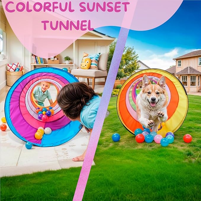 Kids Play Tunnel Tent for Toddlers, Colorful Pop Up Crawl Tunnel Toy for Baby or Pet, Collapsible Gift for Boy and Girl Play Tunnel Indoor and Outdoor Game Pink