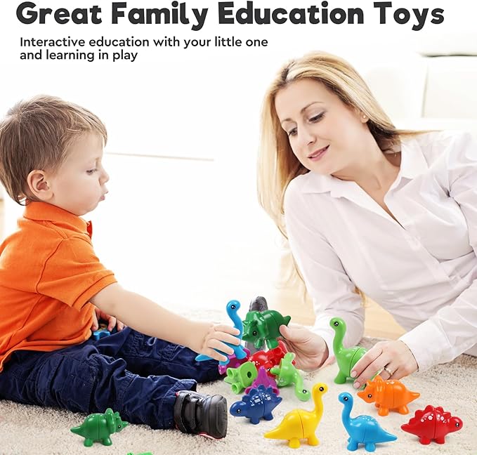 Montessori Matching Dinosaurs Toy, Color and Shapes Recognition, Snap and Pattern Match Game Preschool Learning Toys Homeschooling Activity Class Tool, Birthday Gift for Kids Back to School Goodies