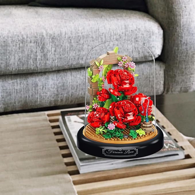 Artificial Flower Bouquet Building Set for Adult,Mini Plant Bonsai Tree Friend Set for Girl,Botanical Collection Gift for Kids,Office Home Decor Building Block,Birthday Gift for Women(Roses)