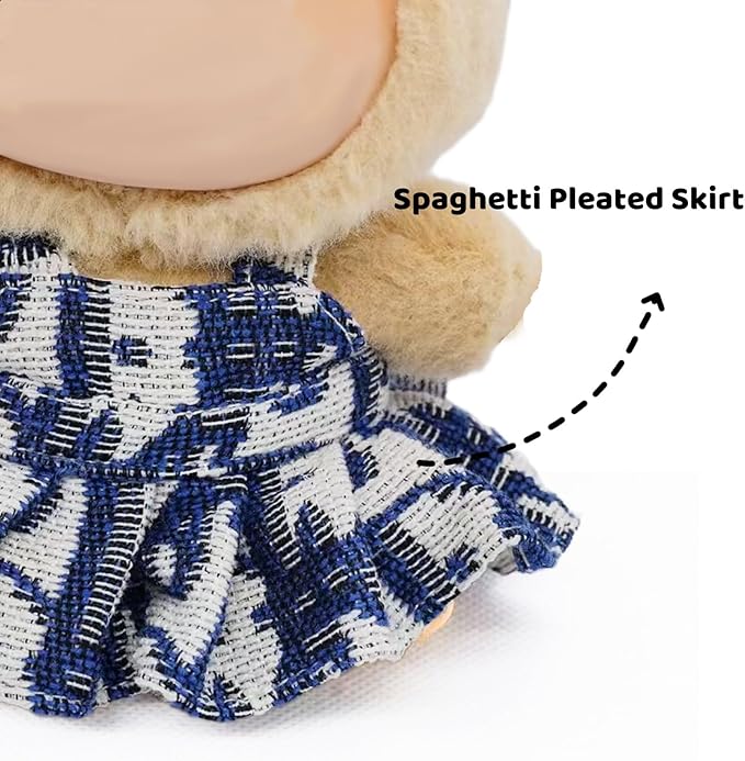 Clothes for 17cm Dolls Premium Dolls Accessories with Chic Grid Bow Spaghetti-Strap Dress Set, High-End Fashion Outfit for Play & Display, Blue