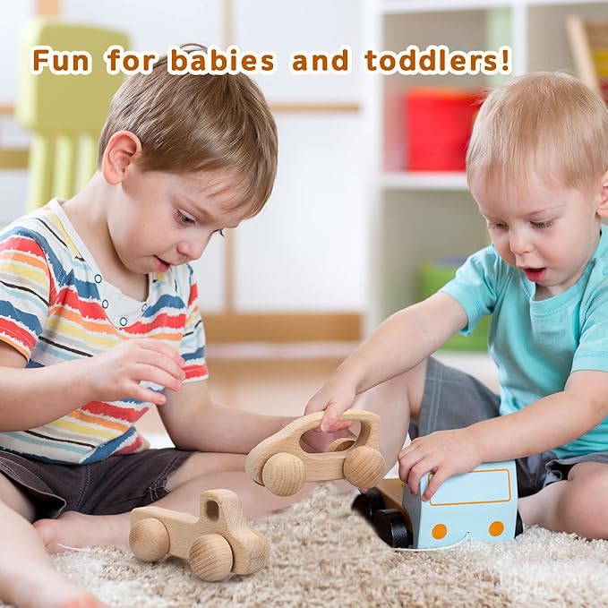 TOY Life Wooden Toys Cars, Montessori Toys for Babies 0-6-12 Months, Rattle Toy Cars for Toddlers 1-3, Christmas Wooden Baby Toys Gift 1 Year Old, Baby Boy Nursery Decor, 1 Year Old Boy Birthday Gift