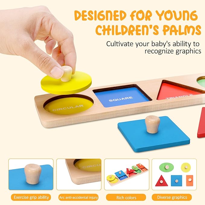 Montessori First Jumbo Knob Wooden Shape Puzzles for Toddlers,Montessori Multiple Peg Shapes Puzzle Sorter Board for Baby Kids Boy Girl,Preschool Learning Peg Puzzle Board Toys