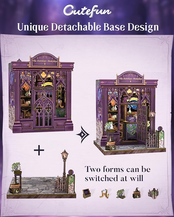 Cutefun Book Nook Kit - DIY Miniature Dollhouse Booknook Kit for Adults and Teens, Tiny House Bookshelf Insert Decor with LED Light, Gifts for Family and Friends (The Astrology Bookshop)