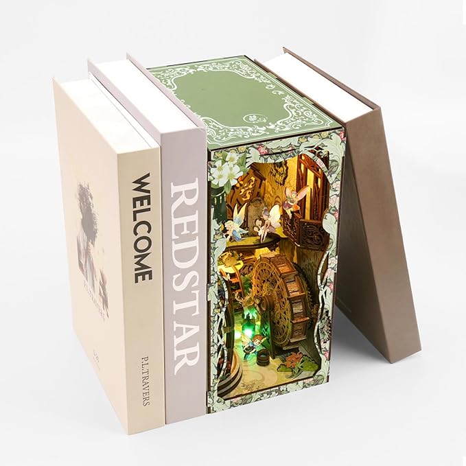 DIY Miniature House Kit, Mini House Building Kit, DIY Book Nook Kit, Tiny Model House for Adults to Build, Beginner 3D Wooden Book Nook, for Family Friends (Hidden Realm-A)