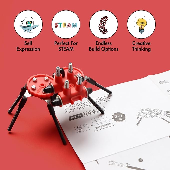 The Off Bits Erector Set: Animal Mini STEM Toys for Kids 6+, Toy Building Sets with Nuts & Bolts, STEM Building Toys Gifts for Boys and Girls (Red Spider)