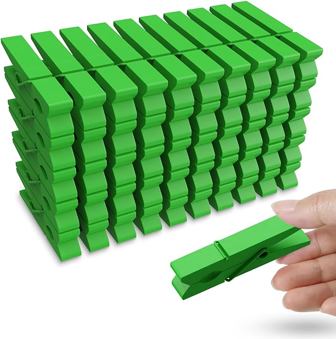 50PCS Colored Wooden Clothespins, 2.9inch Green Clothes Pins for Clip Pictures Photos Decorative, Small Colorful Wood Decoration Closepins Clips