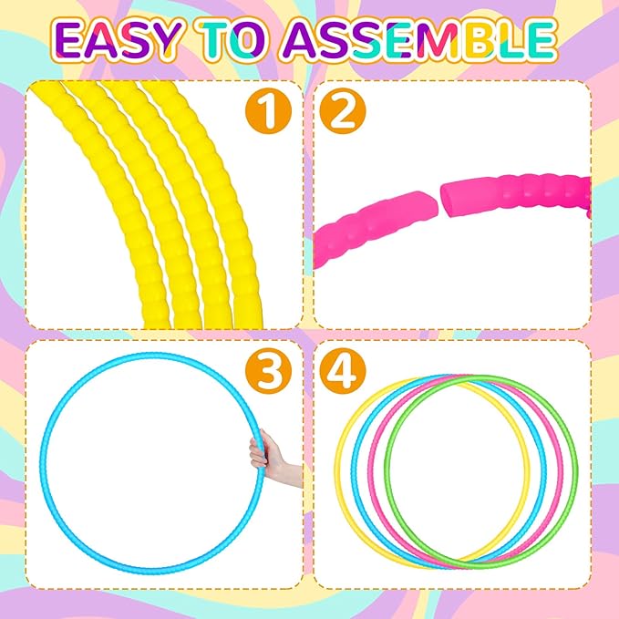 Sratte 8 Pcs Color Hoop Detachable Adjustable Hoop Exercise Ring Plastic Toys for Teens Games Gymnastics Dog Agility Equipment Party Decor, 4 Colors