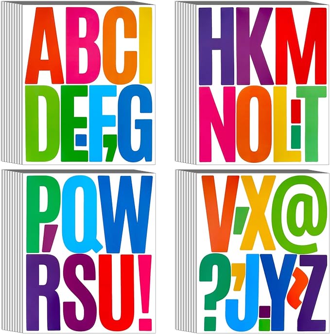 Bemeol 351 Pieces 36 Sheets Letter Stickers Big Font Alphabet Letter Stickers 5 Inch Self Adhesive Letters for Bulletin Board Classroom Mailbox Door Home Decor(Colorful)
