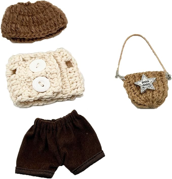 Doll Clothes Set & Outfit for Blind Box Dolls of 5.91-6.7inch (15-17cm) with Accessories Luxury Chic Stylish Adorable Cute Unique Style of Dolls Clothes for Dress up 4 Pieces (No Doll) (E)