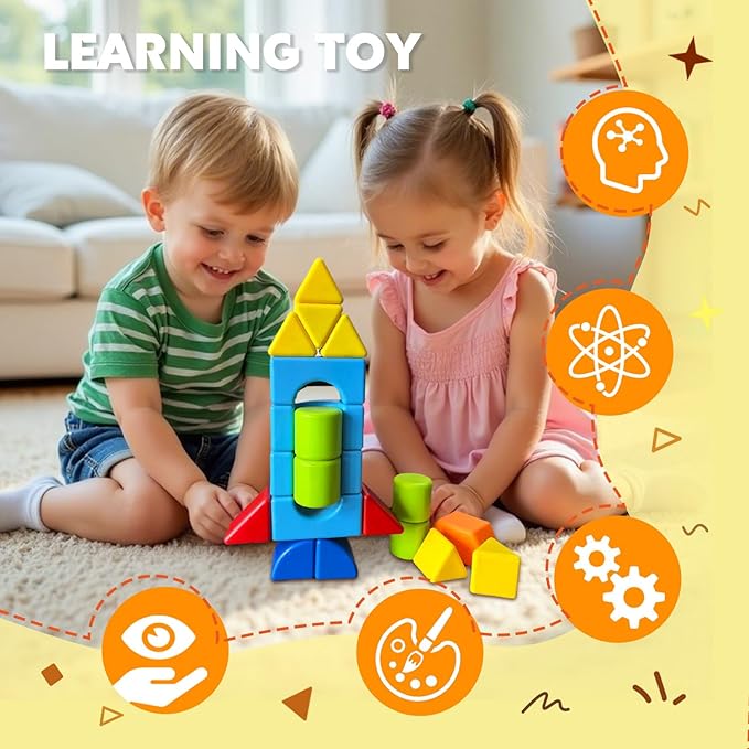 Multi-Shape Magnetic Blocks, Large Stacking & Building Blocks Set, Preschool Educational Sensory Magnet Toys for Kids Ages 3-5 Year Old Boys & Girls Toddlers(20pcs)