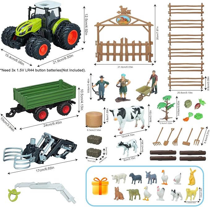 46Pcs Farm Toys, Tractor Toy w/Lights & Sound, Animals Toys for 3 4 5 6 7 8+ Year Old Toddler Girls Boys Kid, Figures Farmer Vehicle Truck Fence Playset Educational Learning Toys