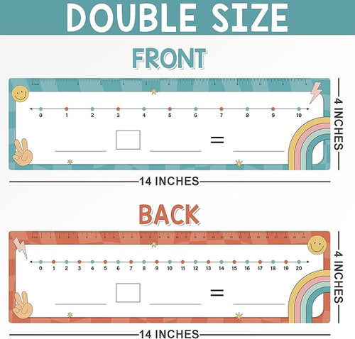 26 Pack Boho Groovy Number Line Dry Erase Boards Cards, 14"x4" Double-Sided, Math Manipulatives for Kids, Student, Kindergarten Elementary Special Education 1st Grade Classroom Must Haves