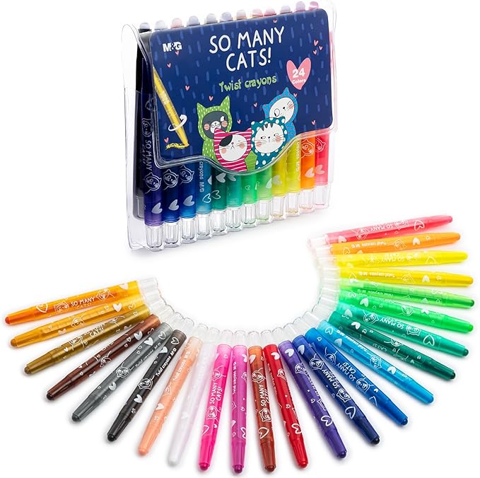 M&G 24 Colors Washable Non-Toxic Crayon Set for Toddlers Children Coloring, Twist Crayons for Kids Toddlers, Art Supplies for Coloring Book for Gifts and School Projects