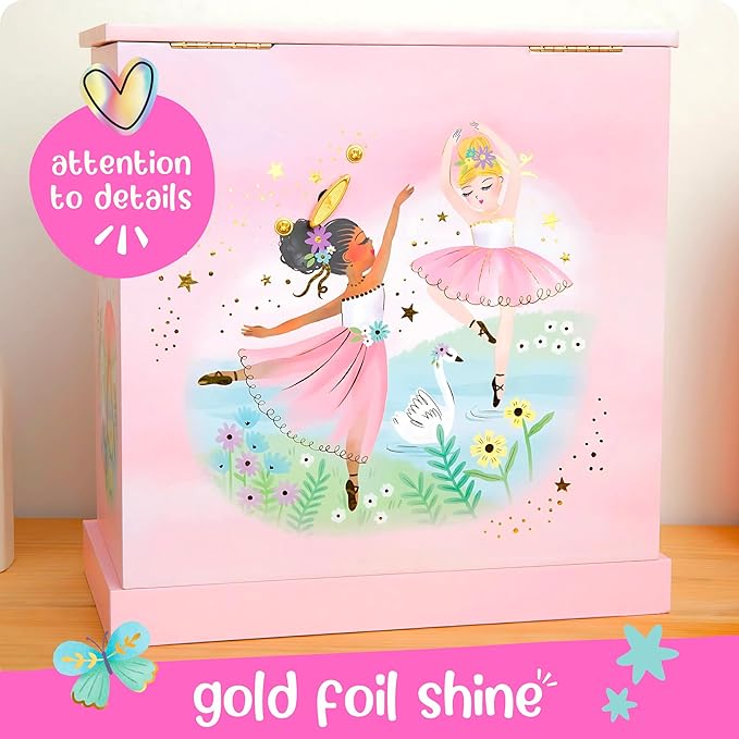 Ballerina Musical Jewelry Box for Girls - Ballerina Toys for Girls Age 4-6 - Kids Jewelry Box with Drawers - 9 x 5 x 9.3 in