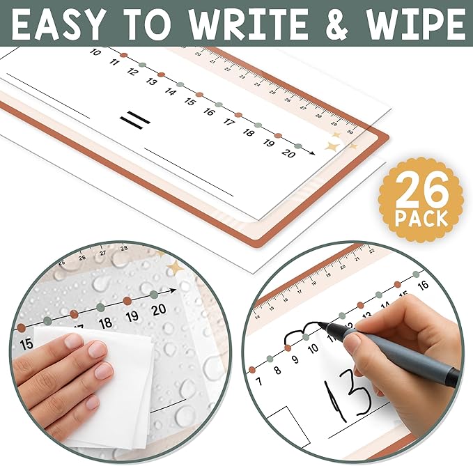 26 Pack Rainbow Boho Number Line Dry Erase Boards Cards, 14"x4" Double-Sided, Math Manipulatives for Kids-Student, Kindergarten Elementary Special Education 1st Grade Classroom Must Haves