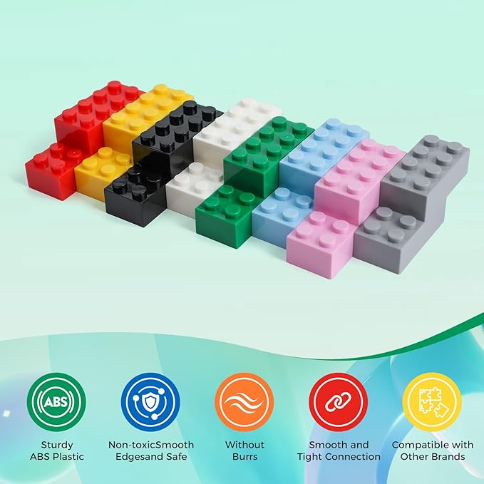 2x4 Bricks 500 Piece Classic Building Bricks and 1 Gray Baseplate, 2x4 Bricks Bulk Creative Building Toys, Blocks Bulk for Kids Ages 6+, 8 Colors