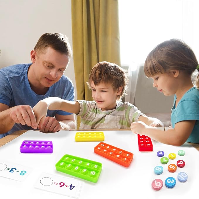 Math Flash Cards + Popper Fidget Board, Addition & Subtraction Times Table Chart, Counting Number Math Manipulatives Game, Educational Toy for Kindergarten Classroom Kids 1st 2nd 3rd
