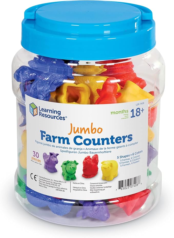 Learning Resources Jumbo Farm Counters - 30 Pieces, Ages 18+ months Toddler Learning Toys, Preschool Toys, Farm Animals for Kids