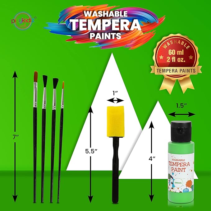 Washable Tempera Paints Set of 18 for children, Kids Non-Toxic Acrylic Paint, Kid Friendly, Kid Safe Paint Set, Includes Variety of Brushes, Color, Craft, Create and Party.