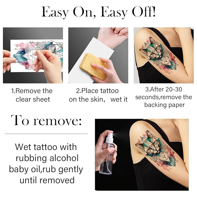 Temporary Tattoos for Kids and Adults, 77 Sheets Waterproof Cat Dog Animal Designs, Colorful and Long Lasting