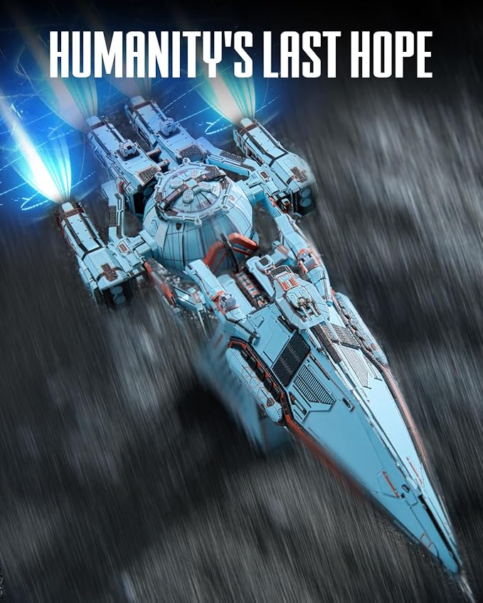 Piececool 3D Metal Puzzles for Adult, Three-Body Blue Space Starship Metal Model Kit, DIY Spaceship Building Kit Crafts for Adults to Build Home Decoration Best Gifts