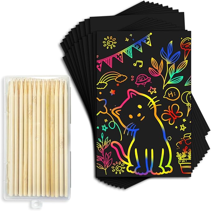 Cityrosy Rainbow Scratch Paper for Kids: 120 Pcs Scratch Art for Kids Sets Arts and Crafts Birthday Gifts for 3-12 Years Old Girls Boys Classroom, Party, Games