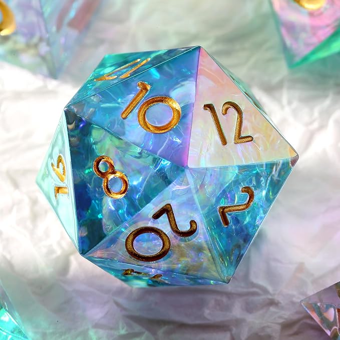Iridescent Plating Sharp DND Dice, DNDND Handmade Resin Sharp Edge D&D Die with Gift Case for Dungeons and Dragon Tabletop Games (Iridescent Plating)