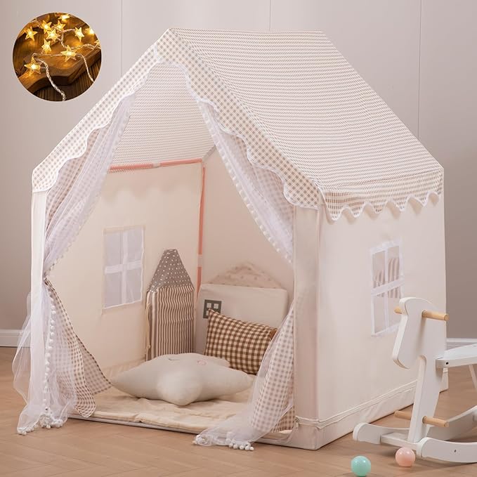 Kids Play Tent Children Tent with a String of Star Lights Boys Girls Indoor Princess Toy House Outdoor Picnic Small House Children Birthday Gift