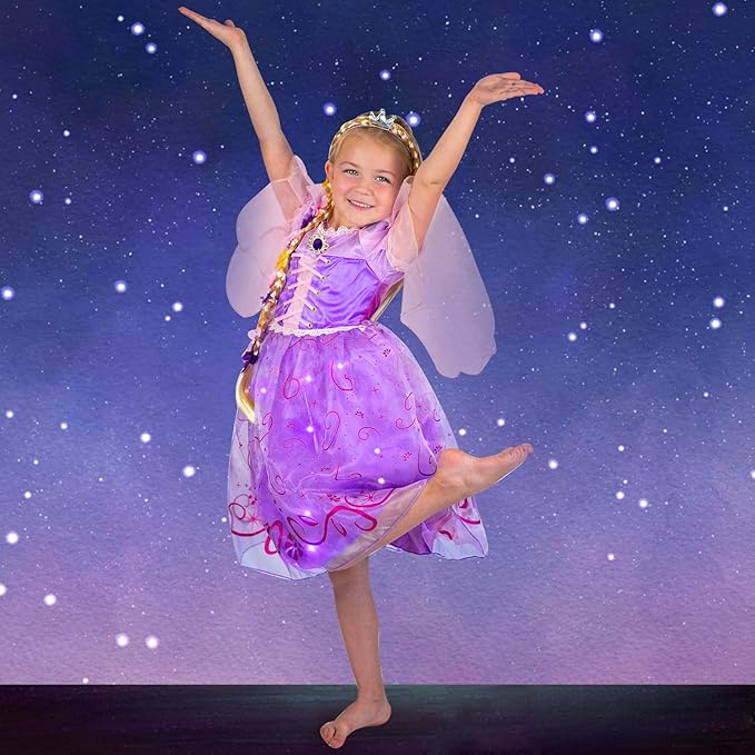 Light Up Princess Dress for Girls Purple Lighted Princess Costume Fancy Halloween Dress Up Cosplay Party Carnival
