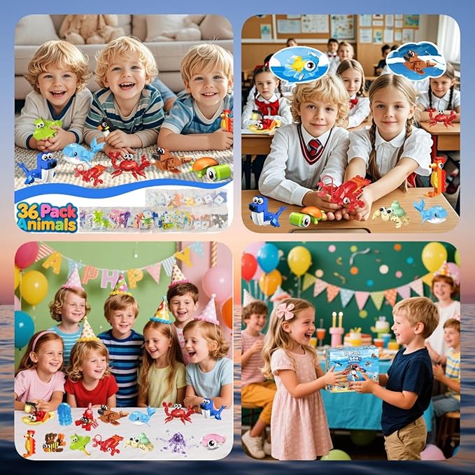 36 Pack Party Favors for Kids，Mini Ocean Animals Building Blocks Set ，Prize Box Toys for Kids Classroom, Easter Birthday Christmas Goodie Bag Fillers, Creative STEM Building Toys for Ages 6-12