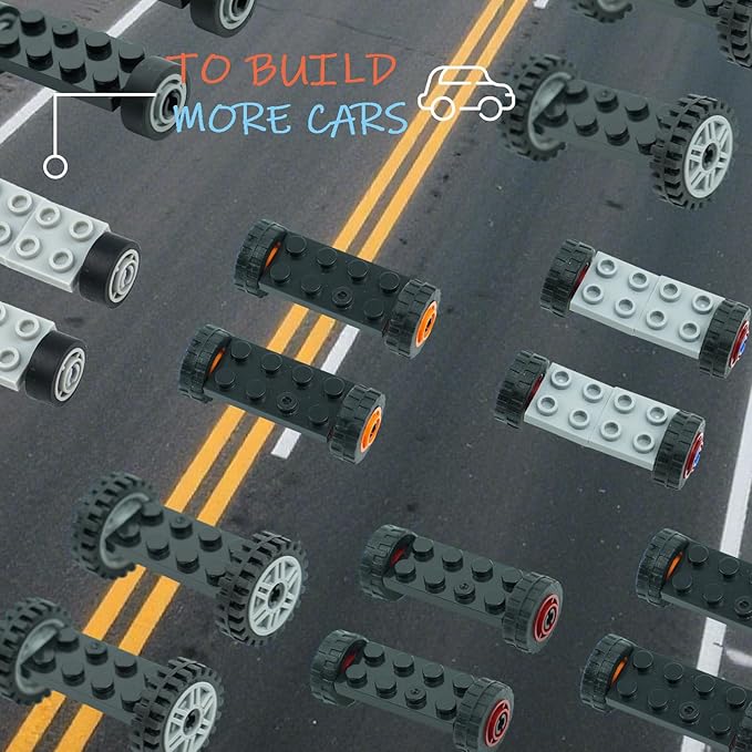 Wheels and Axles Set Tires, 118pcs City Car Parts Kits, Vehicle Truck Parts Classic Pieces Accessories, Construction Bulk Bricks Building Blocks Toys
