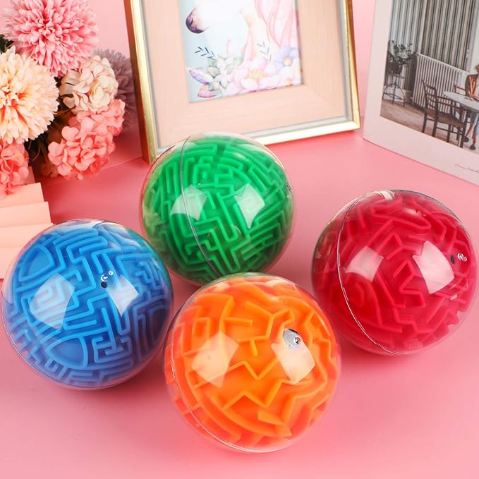 Sumind 4 Pcs 3D Puzzle Maze Ball Magic Brain Teasers Games Memory Sequential Gravity Maze Cube Ball Sphere Educational Puzzle Toys for Adult Hard Challenges(Blue, Green, Red, Orange)
