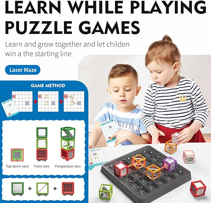 [2025 New] Reasoning Laser Maze, Ultimate STEM Toys for Ages 8-13, Logic Game with 60+ Challenges, Toy for 8 9 10 11 12 13 14 Year Old Kid & Adult Birthday Gift - 37 Pcs Cubes