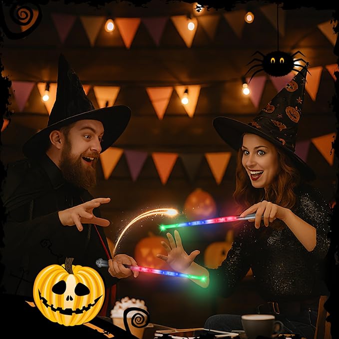 Sumind 4 Pieces Light up Wand Magic Light and Sound Toy Wizard Wands, Illuminating Witch Wand, Costume Accessory for Halloween Cosplay Birthday Party Favors(Clear Silver)