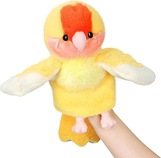 Easfan Yellow Parakeet Parrot Hand Plush Puppet Cute Bird Interactive Storytelling Cute Soft Plush Toy Creativity and Imagination Easter Christmas Birthday Gifts for Toddlers Kids,11.5’’