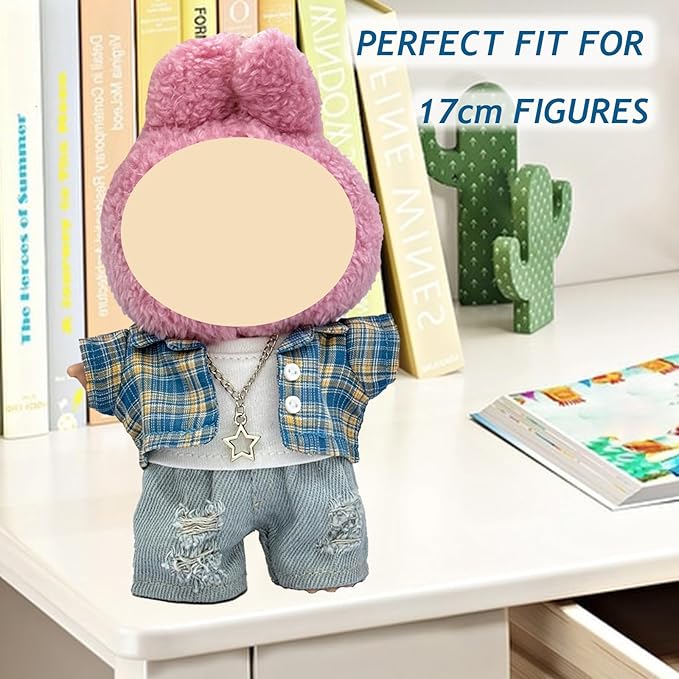 17cm Doll Clothes, Overall Outfits Set for 17cm Doll, 4 Piece Set Necklace Clothing, Stylish Adorable Dolls Clothes Accessories (No Doll)