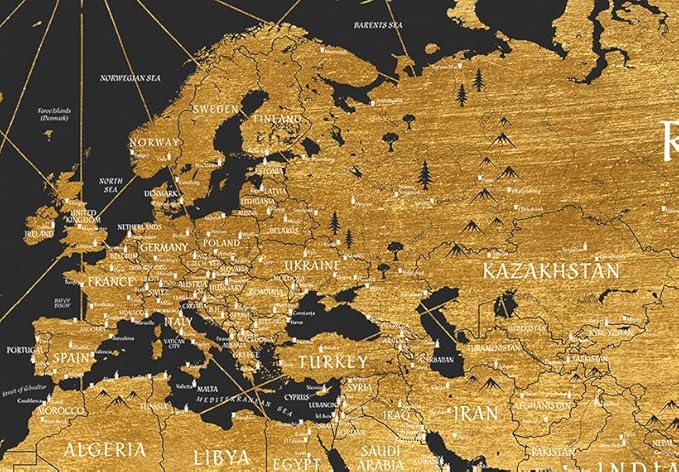artgeist Pinboard World Map 35x24 in - Cork Board & Canvas Print Wall Art 1 pcs Memoboard with 50 Pins Noticeboard Message Board Image Picture Home Decor Travel Map Map of The World k-A-0490-p-a